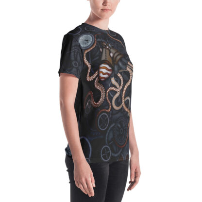 CAVIS Steampunk Octopus Gears V-Neck T-Shirt - Women's - Model - Right