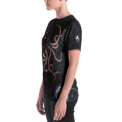 CAVIS Steampunk Octopus Gears V-Neck T-Shirt - Women's - Model - Left