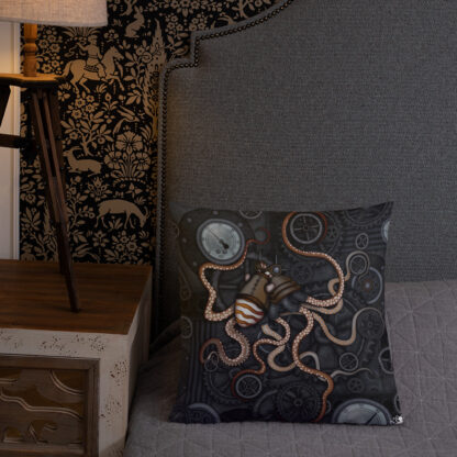 CAVIS Steampunk Octopus Gears Throw Pillow - Lifestyle 4 - 18x18 - Back