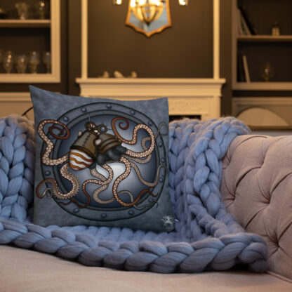 CAVIS Steampunk Octopus Pillow 18x18 - Lifestyle 2 - Back