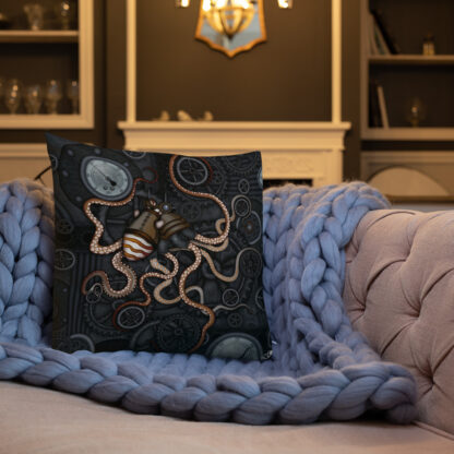 CAVIS Steampunk Octopus Gears Throw Pillow - Lifestyle 3 - 18x18 - Back