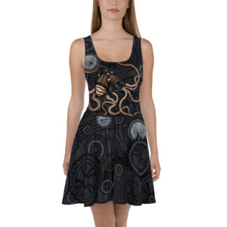 CAVIS Steampunk Octopus Women’s Flared Dress – Front