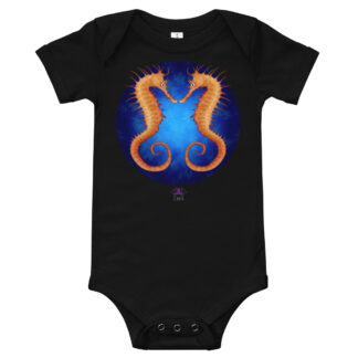 CAVIS Purple Seahorse Baby Bodysuit Onesie - Black