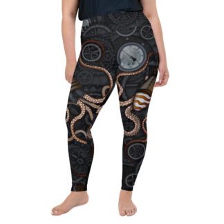 CAVIS Steampunk Octopus Gears Women's High Waist Plus Size Leggings - Front