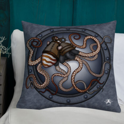 CAVIS Steampunk Octopus Pillow - 22x22 - Lifestyle 2 - Back