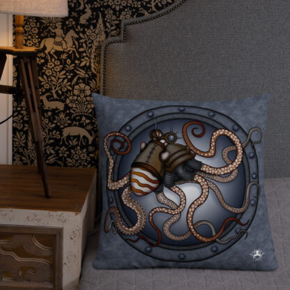 CAVIS Steampunk Octopus Pillow - 22x22 - Lifestyle 4 - Back