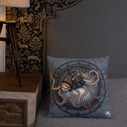 CAVIS Steampunk Octopus Pillow 18x18 - Lifestyle 3 - Back