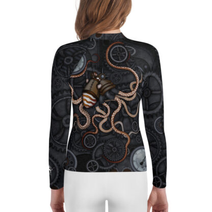 CAVIS Steampunk Octopus Gears Rash Guard Swim Shirt - Youth - Back