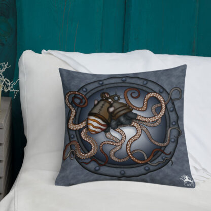 CAVIS Steampunk Octopus Pillow 18x18 - Lifestyle 1 - Back