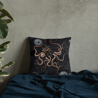 CAVIS Steampunk Octopus Gears Throw Pillow - Lifestyle 1 - 18x18 - Back