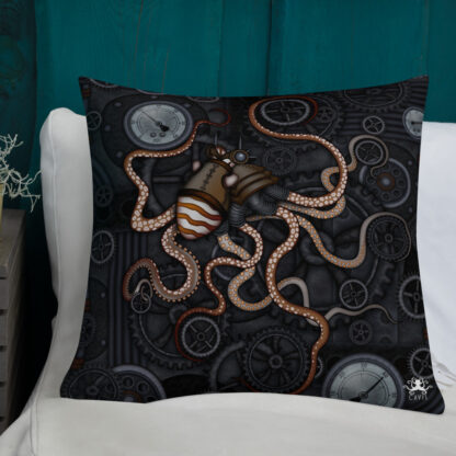 CAVIS Steampunk Octopus Gears Throw Pillow - Lifestyle 2 - 22x22 - Back