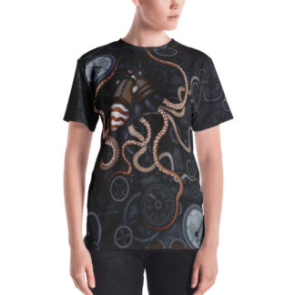 CAVIS Steampunk Octopus Gears V-Neck T-Shirt – Women’s – Model – Front