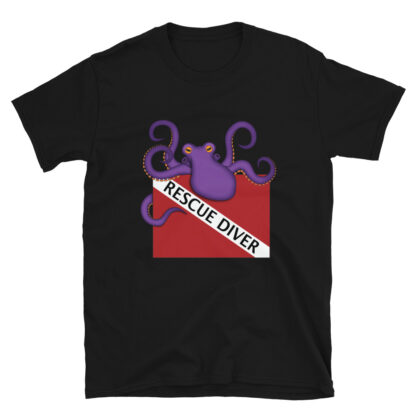 CAVIS Scuba Dive Flag Octopus T-shirt - Rescue Diver Shirt - Black
