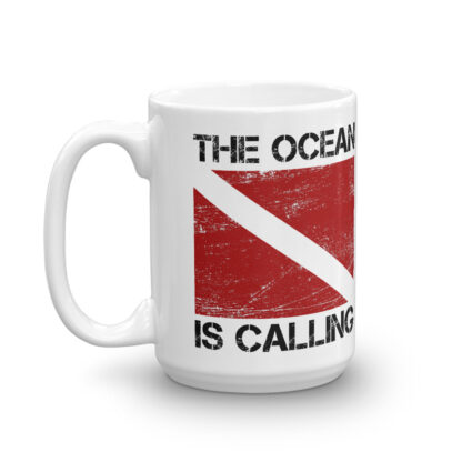 CAVIS Dive Flag Mug -15 oz. - The Ocean is Calling - Left