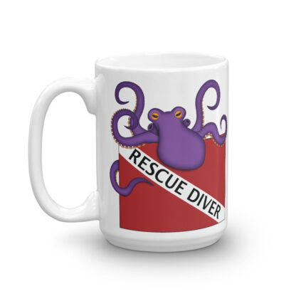 CAVIS Purple Octopus Scuba Dive Flag Mug, Rescue Diver Coffee Cup - 15 oz. - Left