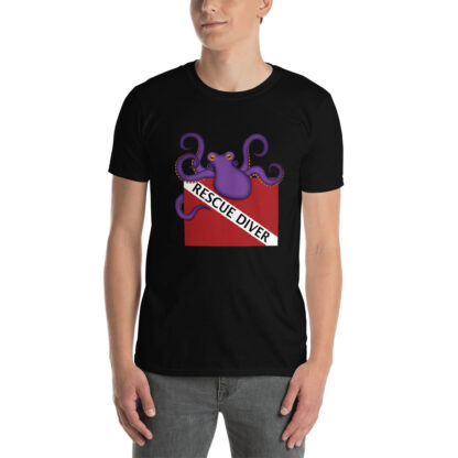 CAVIS Scuba Dive Flag Octopus Men's T-shirt - Rescue Diver Shirt - Black 2