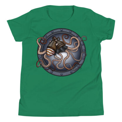CAVIS Steampunk Octopus Youth T-Shirt - Green Short Sleeve Shirt