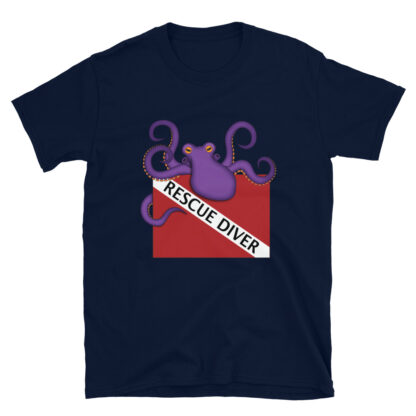 CAVIS Scuba Dive Flag Octopus T-shirt - Rescue Diver Shirt - Navy Blue