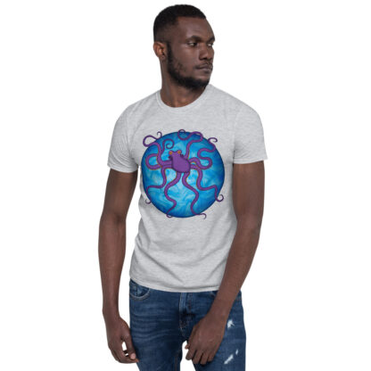 CAVIS Purple Octopus Unisex T-Shirt - Light Gray - Lifestyle Front