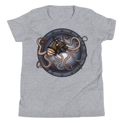 CAVIS Steampunk Octopus Youth T-Shirt - Gray Short Sleeve Shirt