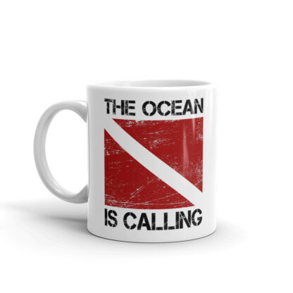 CAVIS Dive Flag Mug -11 oz. - The Ocean is Calling - Left