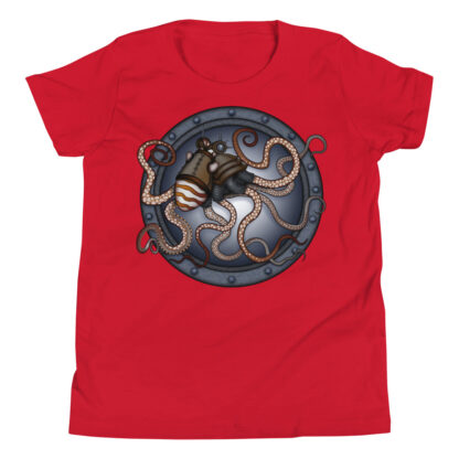 CAVIS Steampunk Octopus Youth T-Shirt - Red Short Sleeve Shirt