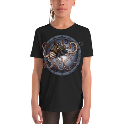 CAVIS Steampunk Octopus Youth T-Shirt - girl's and boy's shirt - Black