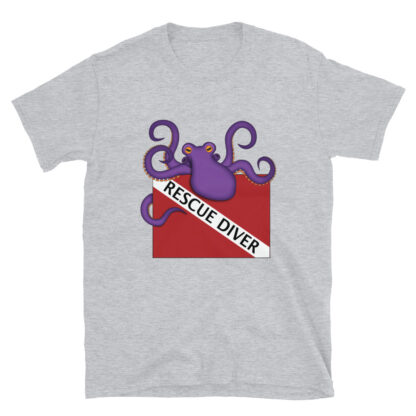 CAVIS Scuba Dive Flag Octopus T-shirt - Rescue Diver Shirt - Light Gray