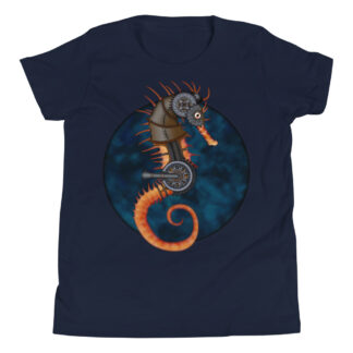 CAVIS Steampunk Seahorse Youth T-Shirt - Navy Blue