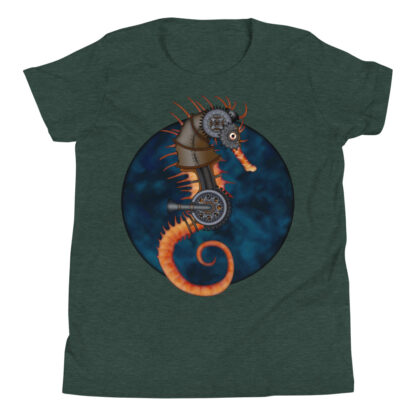 CAVIS Steampunk Seahorse Youth T-Shirt - Dark Heather Green