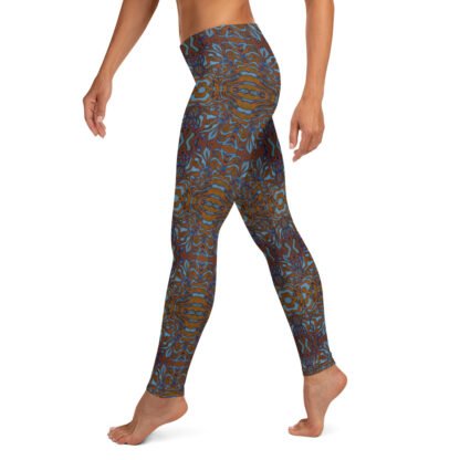 CAVIS Wunderpus Pattern Leggings, Athletic Fashion Alternative Blue and Orange Tights - Left