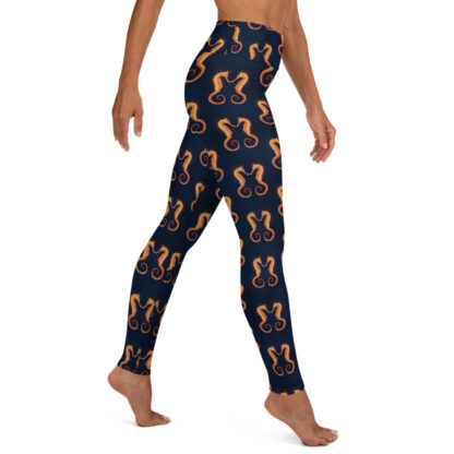 CAVIS Seahorse Pattern High Waist Leggings, Athletic Scuba Dive Skin Yoga Pants - Right
