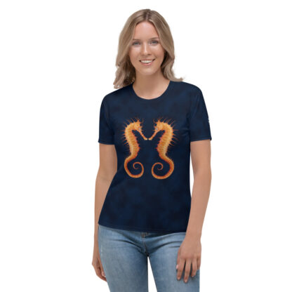CAVIS Seahorse Pair Women’s T-Shirt, Soft Vibrant Quick-Dry Sea Life Shirt - Front