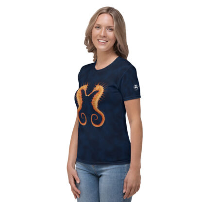 CAVIS Seahorse Pair Women’s T-Shirt, Soft Vibrant Quick-Dry Sea Life Shirt - Left