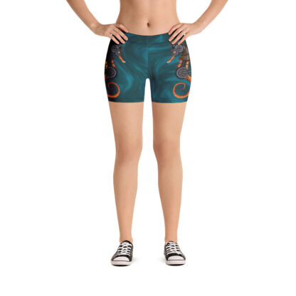 CAVIS Steampunk Seahorse Fitted Yoga Shorts, Boy Shorts for Athletics or Swim Bottoms - Front View