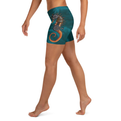 CAVIS Steampunk Seahorse Fitted Yoga Shorts, Boy Shorts for Athletics or Swim Bottoms - Left View