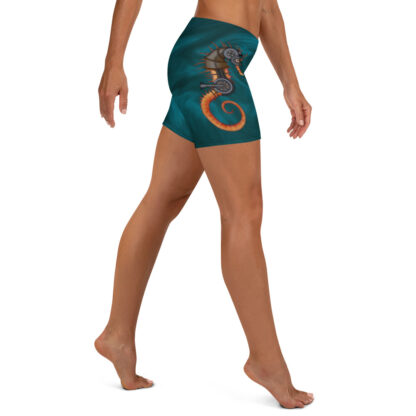 CAVIS Steampunk Seahorse Fitted Yoga Shorts, Boy Shorts for Athletics or Swim Bottoms - Right View