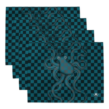 CAVIS Checkered Camouflage Octopus Placemat Set, Alternative 80's Fabric Mat Place Setting