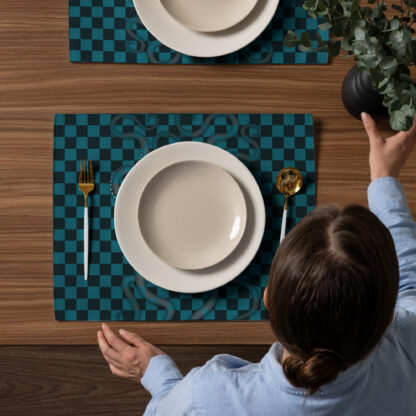 CAVIS Checkered Camouflage Octopus Placemat Set, Alternative 80's Fabric Mat Place Setting - Image 3