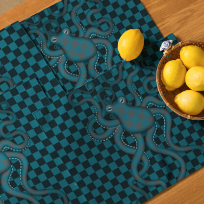 CAVIS Checkered Camouflage Octopus Placemat Set, Alternative 80's Fabric Mat Place Setting - Image 4