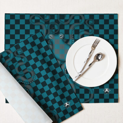 CAVIS Checkered Camouflage Octopus Placemat Set, Alternative 80's Fabric Mat Place Setting - Image 5