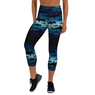 CAVIS a Shark Pattern Hammerhead Yoga Capri Leggings, Sea Life Dive Skin Pants