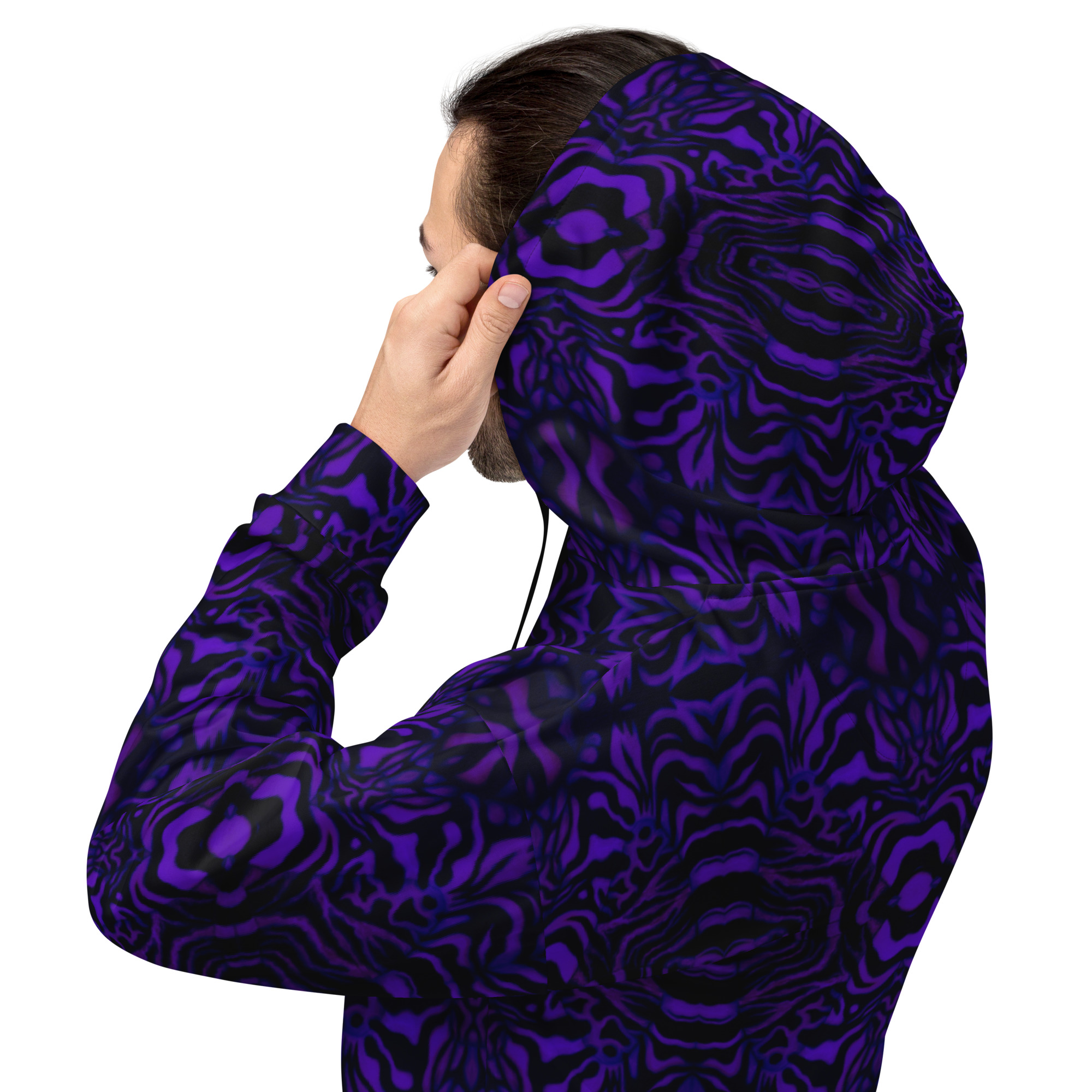 CAVIS Wunderpus Pattern Unisex Hoodie, Purple Black Octopus Pattern Hooded Sweatshirt - Image 9