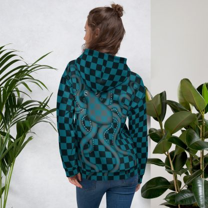 CAVIS Checkered Octopus Camouflage Hoodie, Retro 80's Nautical Unisex Pull-Over Sweatshirt - Image 2