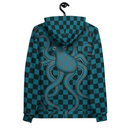 CAVIS Checkered Octopus Camouflage Hoodie, Retro 80's Nautical Unisex Pull-Over Sweatshirt - Image 4