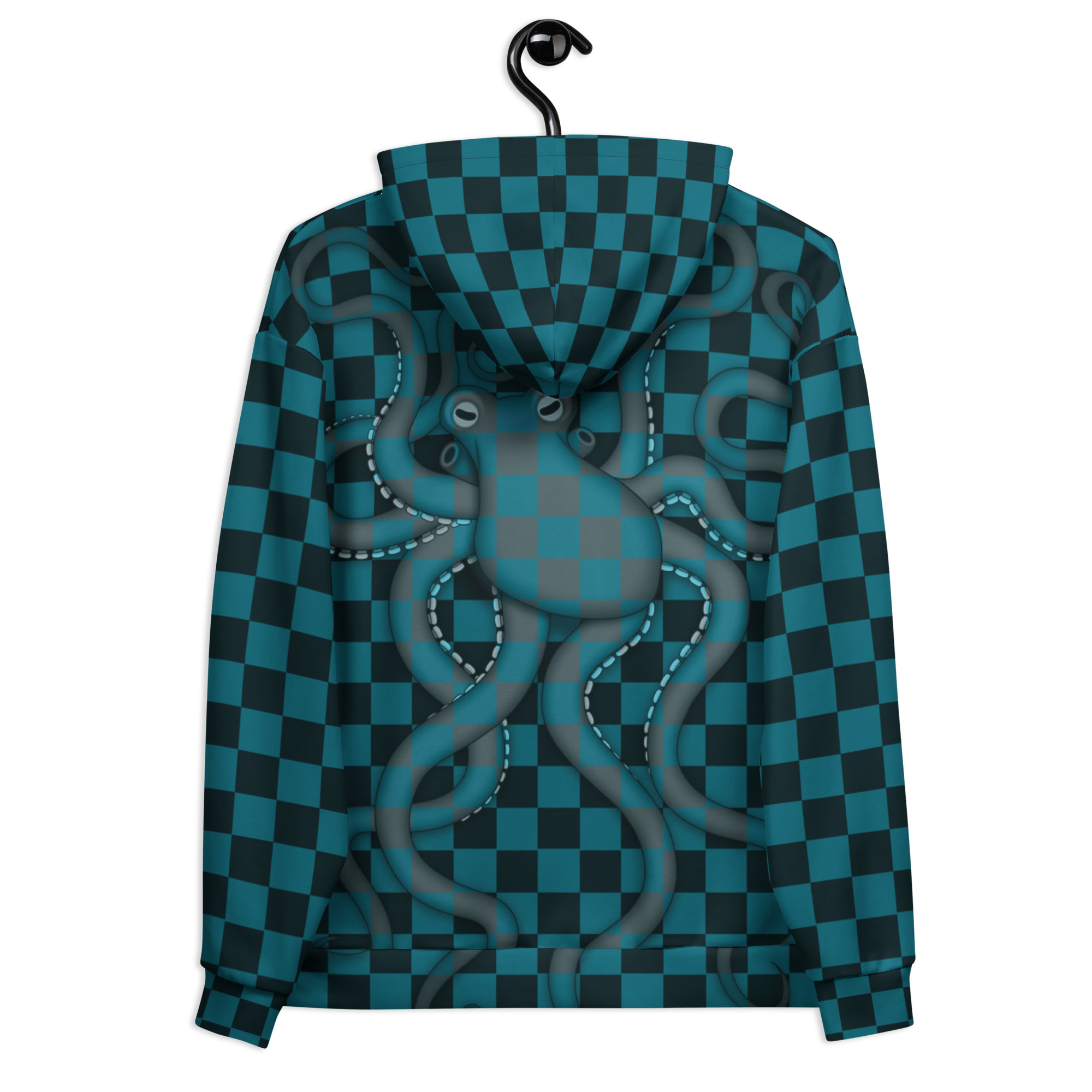 CAVIS Checkered Octopus Camouflage Hoodie, Retro 80's Nautical Unisex Pull-Over Sweatshirt - Image 4