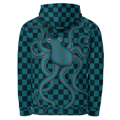 CAVIS Checkered Octopus Camouflage Hoodie, Retro 80's Nautical Unisex Pull-Over Sweatshirt - Image 7
