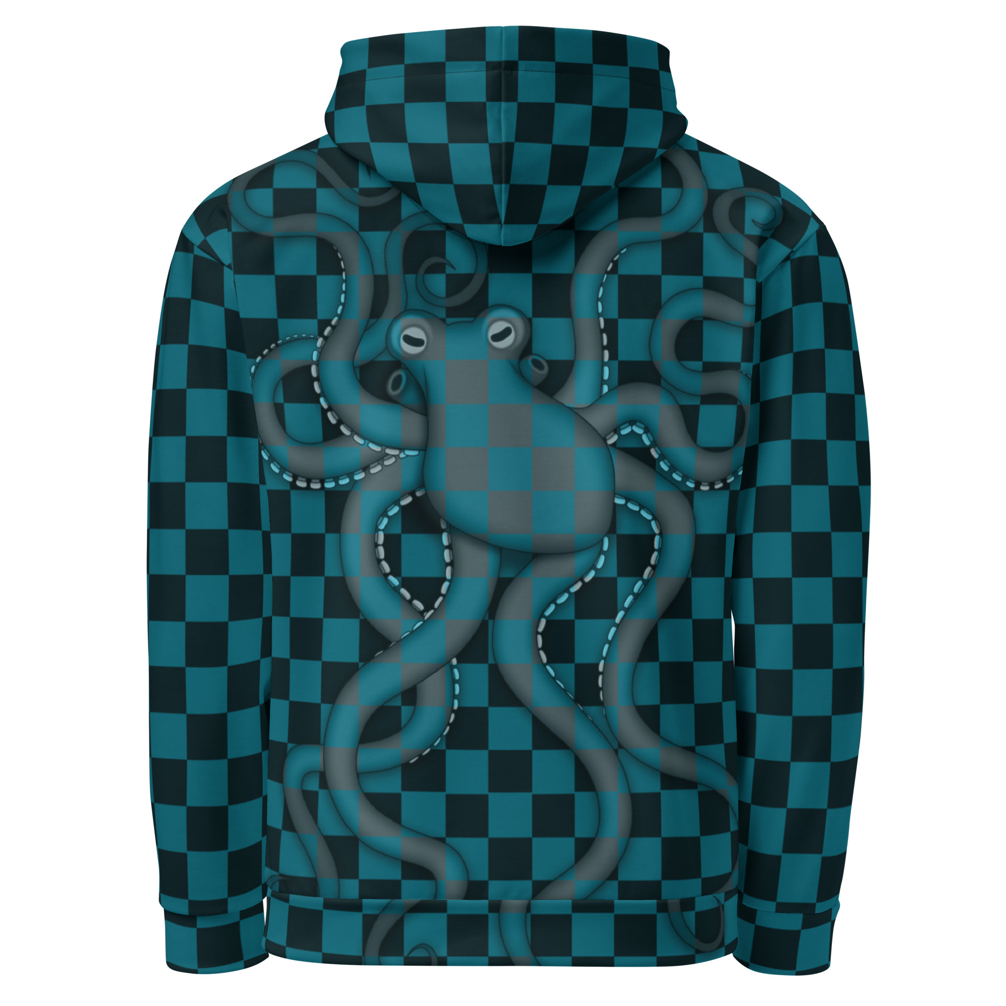 CAVIS Checkered Octopus Camouflage Hoodie, Retro 80's Nautical Unisex Pull-Over Sweatshirt - Image 7