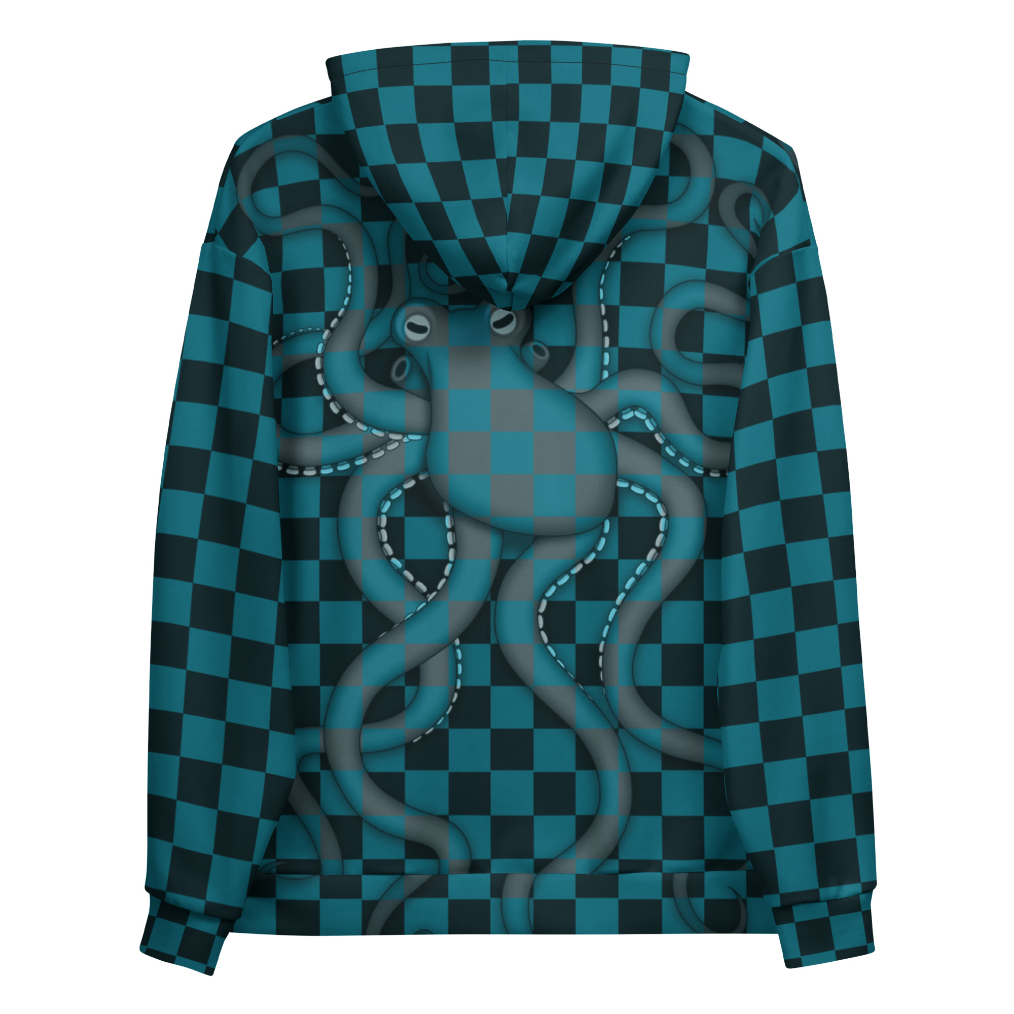 CAVIS Checkered Octopus Camouflage Hoodie, Retro 80's Nautical Unisex Pull-Over Sweatshirt - Image 10