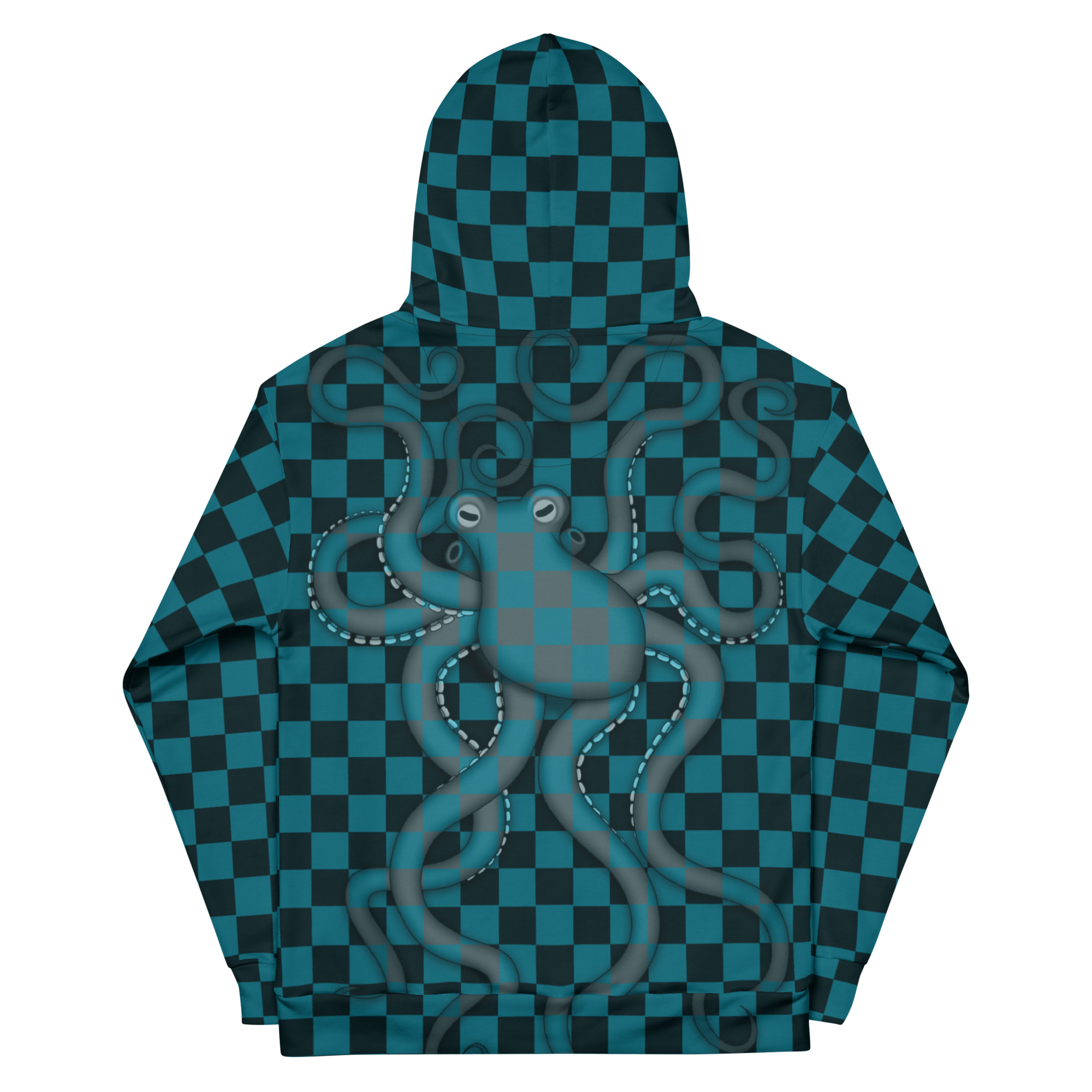 CAVIS Checkered Octopus Camouflage Hoodie, Retro 80's Nautical Unisex Pull-Over Sweatshirt - Image 16